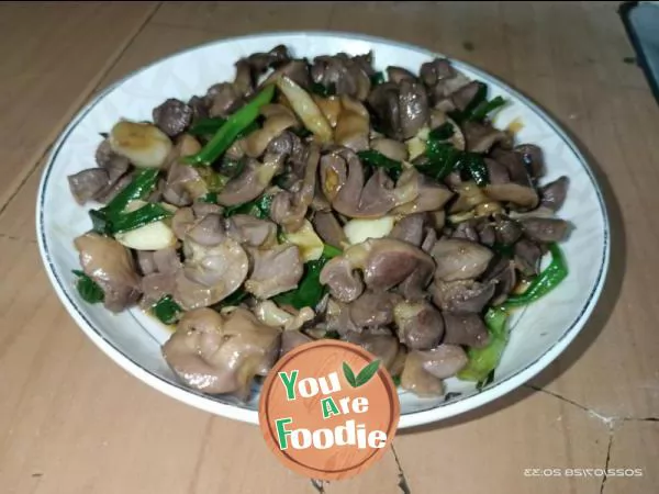Fried scallion with duck kidney