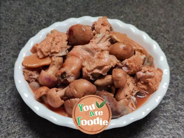 Stewed chicken with fresh red mushrooms