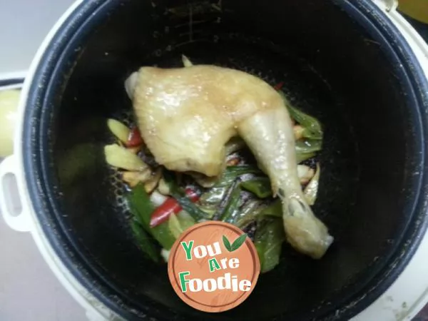 Lazy rice cooker chicken leg