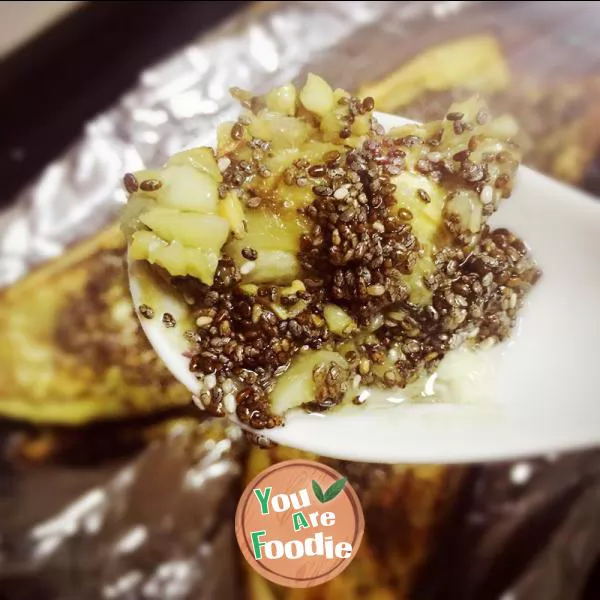 Roasted eggplant with chiya seeds and garlic