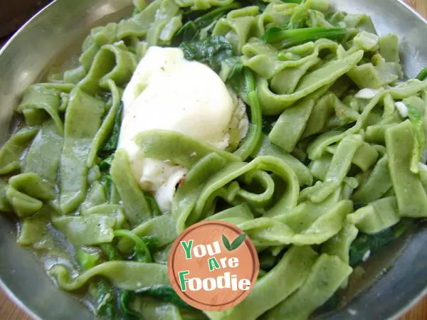 Home staple food -- spinach and egg noodle soup