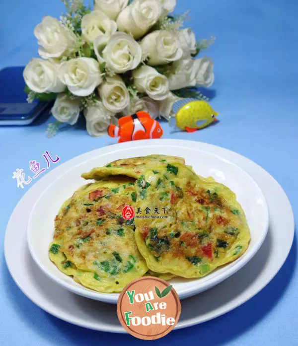 Egg cake with crab and leek