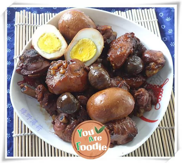 Braised chicken with eggs and chestnuts