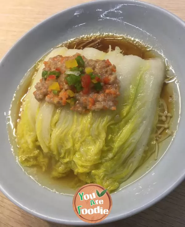 Steamed-baby-cabbage-with-Flammulina-velutipes-and-minced-meat