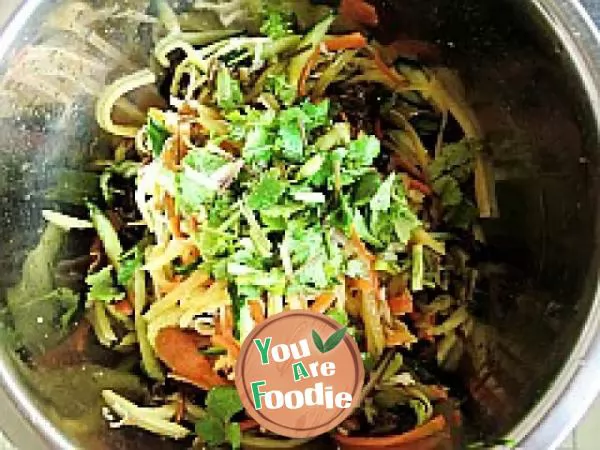 Assorted potato shreds in cold sauce