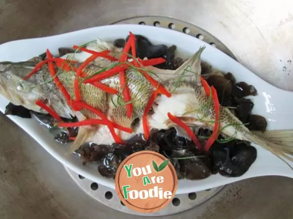 Steamed bass with agaric