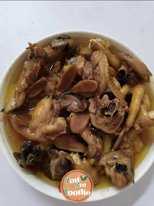 Steamed chicken with Pleurotus eryngii