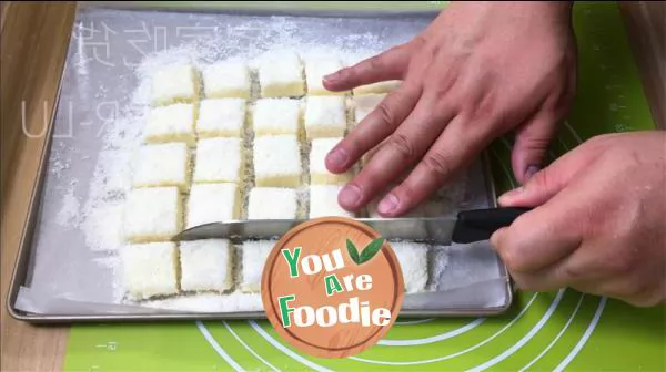 Yogurt and coconut cubes, sour and sweet, refreshing taste, summer snack.