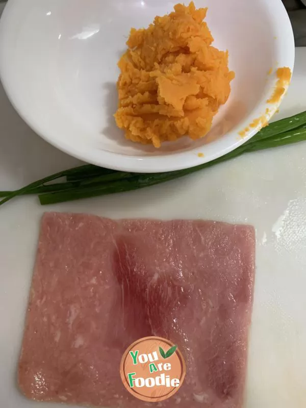 Sweet potato, ham and scallion rolls