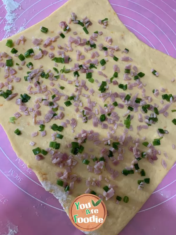 Sweet potato, ham and scallion rolls